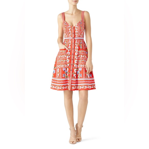 SALONI Fara Floral-Print V-Neck Sleeveless Dress| poppy stripe - Picture 5 of 12